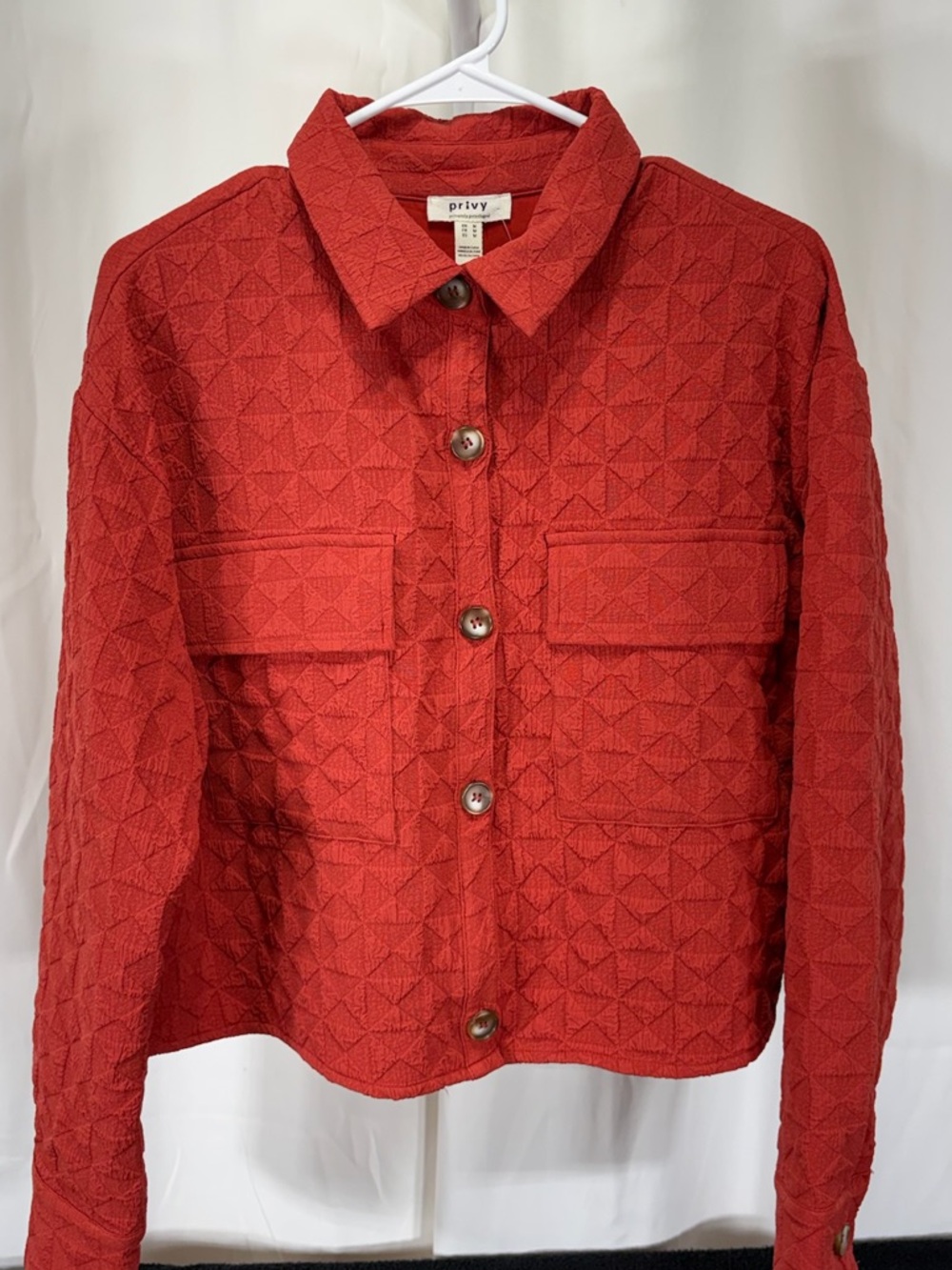 privy Quilted Red Button-Up Jean Jacket 2334